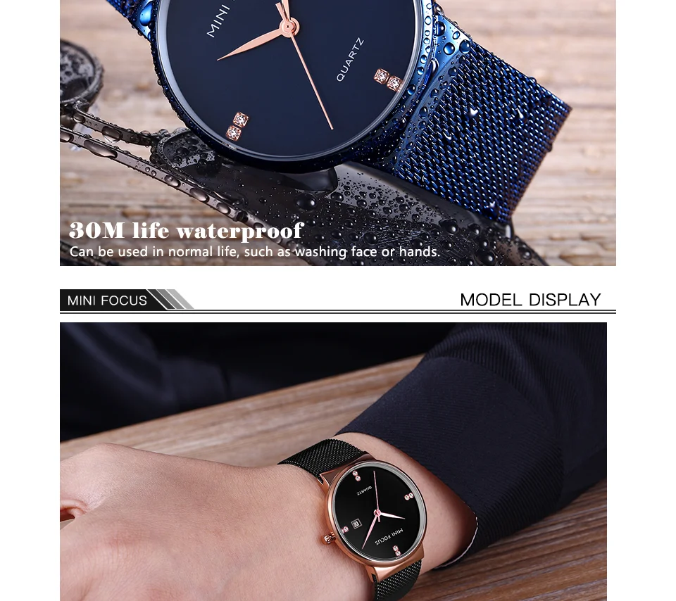 MINI FOCUS MF0181G Men's Ultra-Thin Diamond Quartz Watch | OEM Factory Direct Mesh Strap Business Timepiece