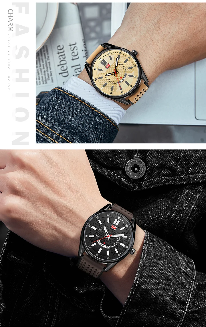 Mini Focus MF0152G Men’s Sport Quartz Watch | Waterproof Calendar Leather Strap Luminous Hands