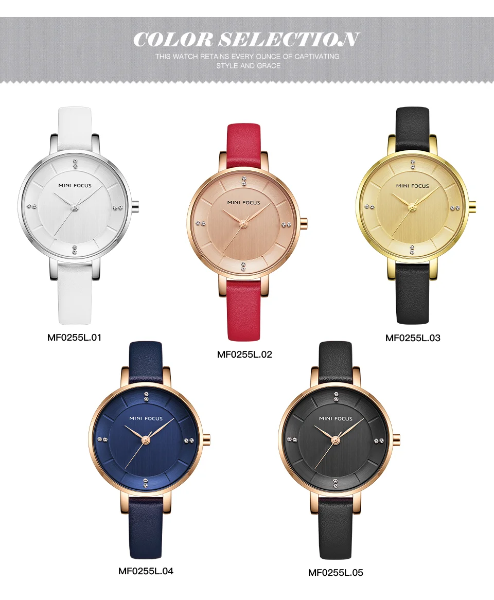 Mini Focus MF0255L Luxury Leather Straps Women’s Watch | Big Face Design Luxury Ladies Dress Wristwatch