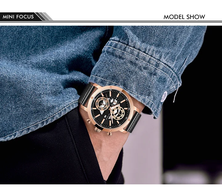 Mini Focus MF0190G Chronograph Men’s Quartz Watch | Sports Waterproof Mesh Strap Factory Wholesale