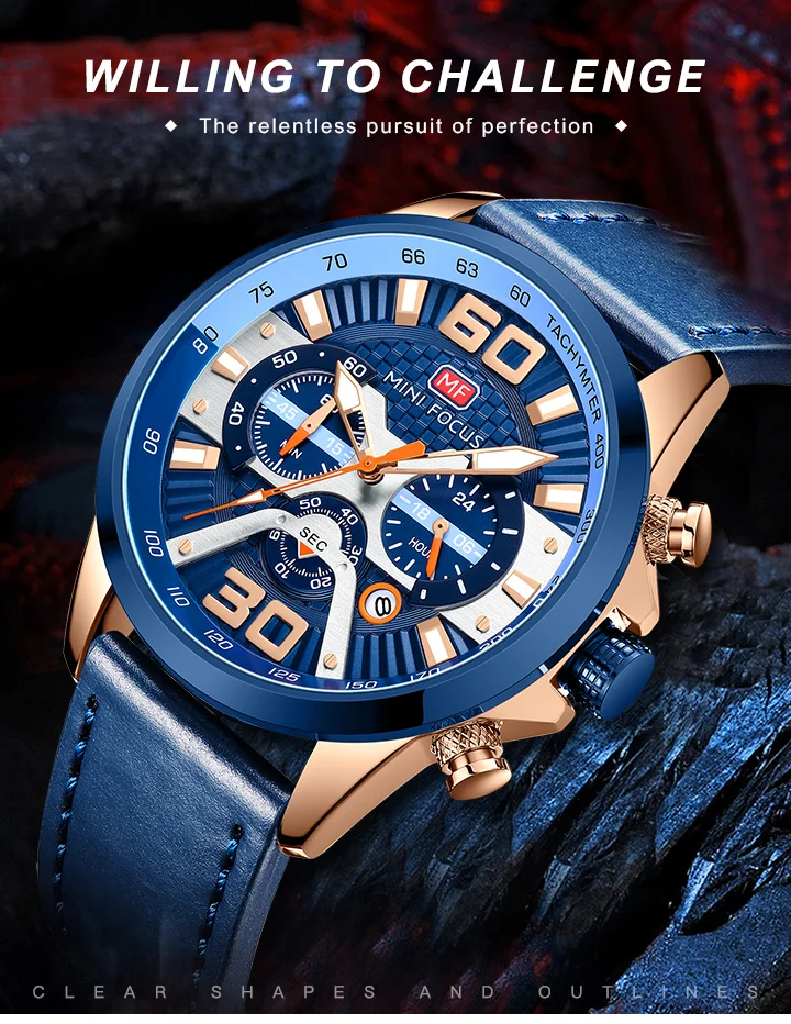 Genuine Leather Business Watch for Men – Chronograph Luminous Quartz by MINI FOCUS