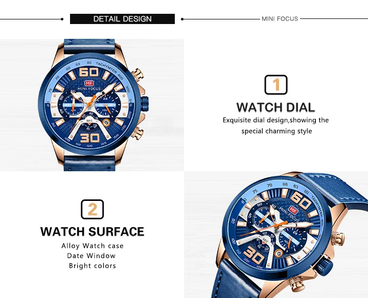 Genuine Leather Business Watch for Men – Chronograph Luminous Quartz by MINI FOCUS