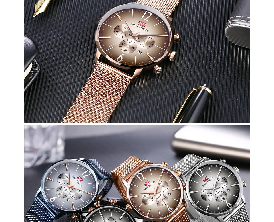 Mini Focus MF0114 Men’s Blue Quartz Watch | Ultra Thin Mesh Strap | 24H Date | Factory Wholesale