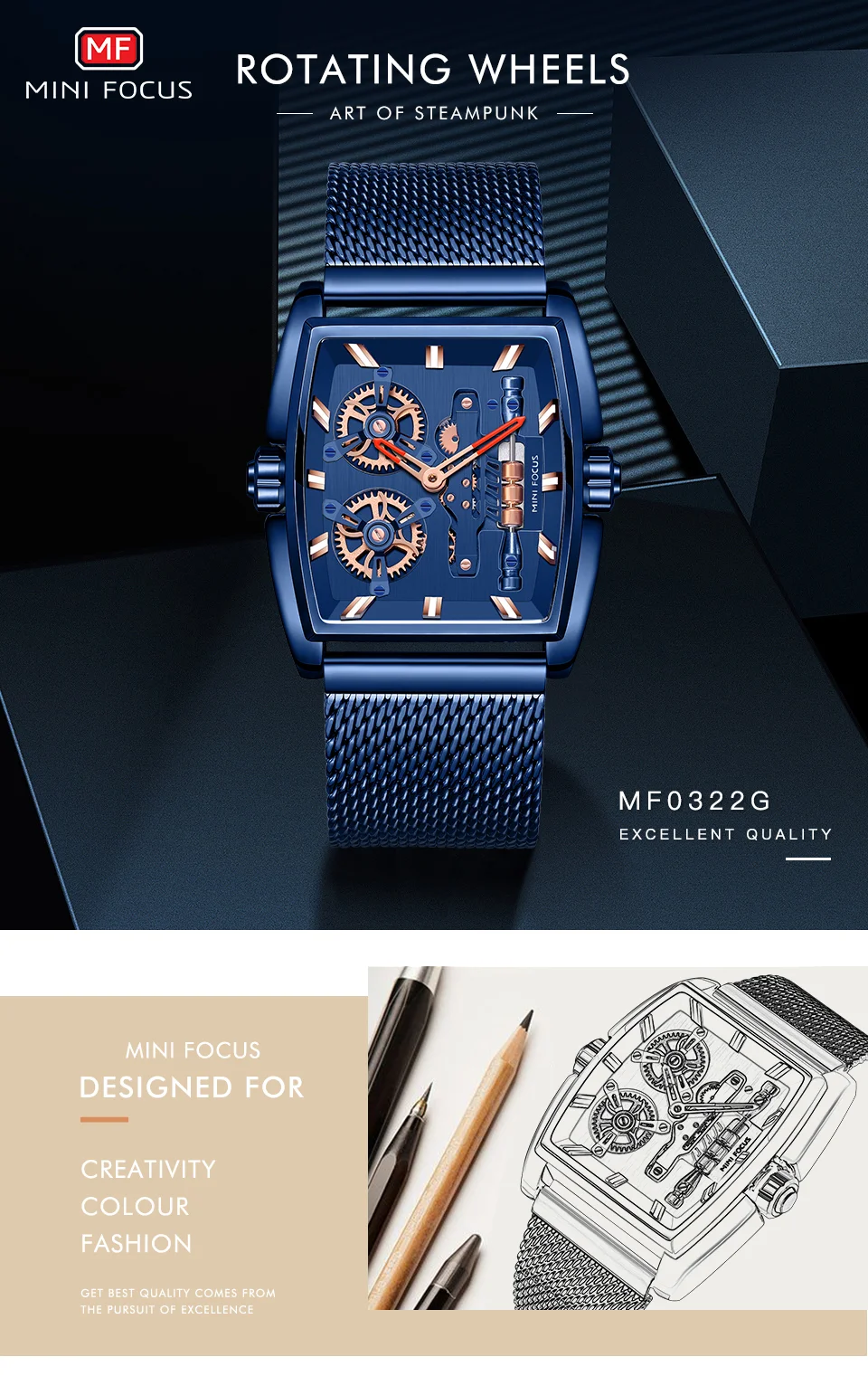 Mini Focus Cool Man Quartz Square Shape Watches Analog Water Resist Designer Luxury Men Leather And Stainless Hand Watch