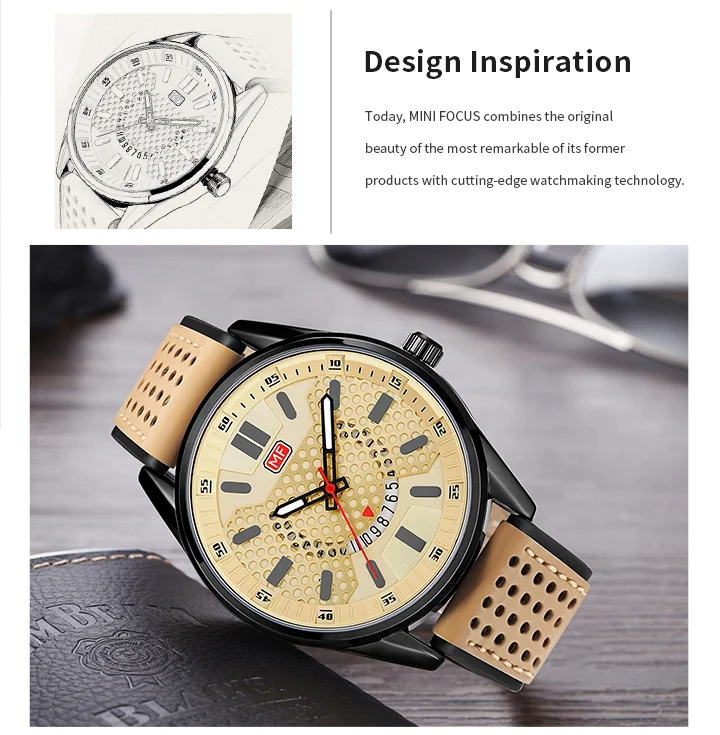 Mini Focus MF0152G Men’s Sport Quartz Watch | Waterproof Calendar Leather Strap Luminous Hands