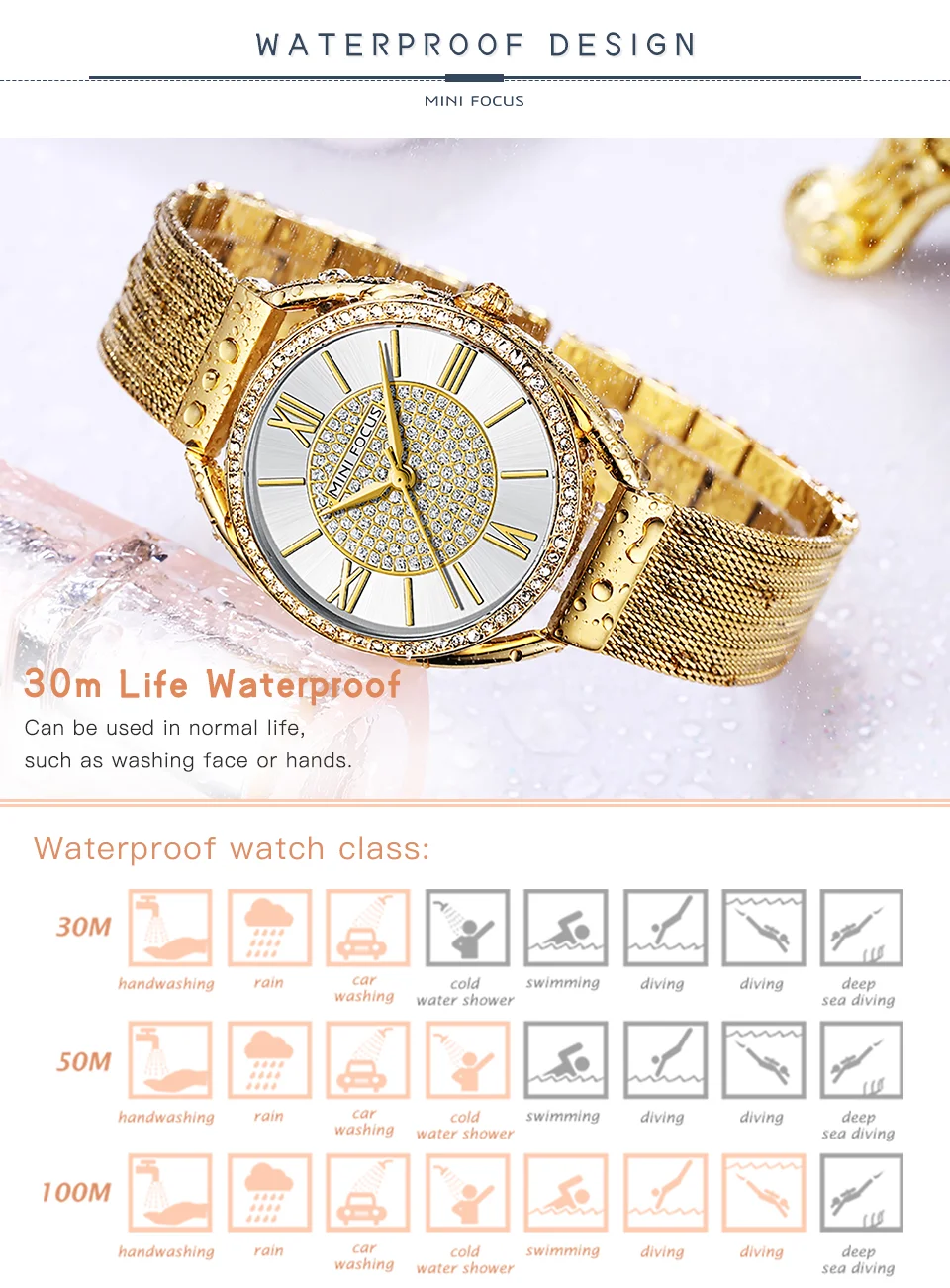 MINI FOCUS Women's Quartz Chronograph Watch Stainless Steel Band in Stock Ready