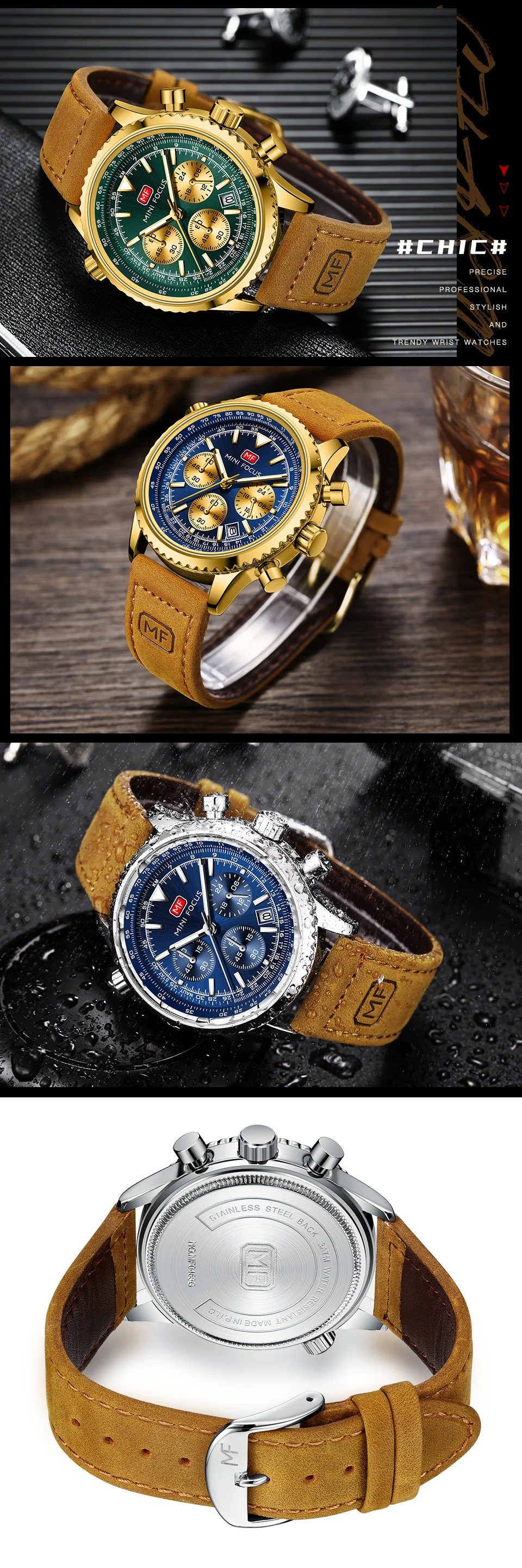 Luxury Men's Fashion Chronograph Watch with Leather Strap – Mini Focus Quartz Series