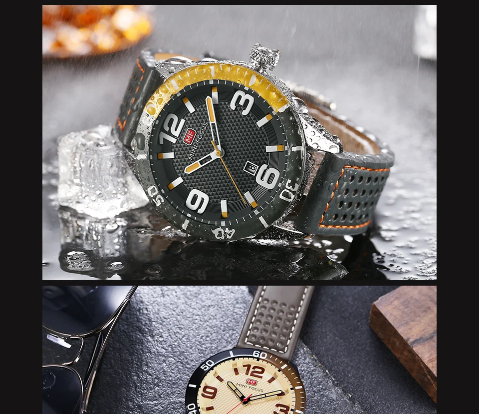 MINI FOCUS MF0155G Men’s Sport Quartz Watch | Waterproof Calendar Watch with Leather Strap – OEM Factory Supply