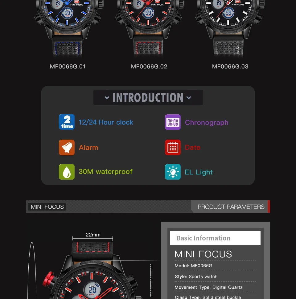 Mini Focus MF0066G Men’s Digital Sports Watch | 3ATM Waterproof Quartz & Electronic Movement | Factory Wholesale