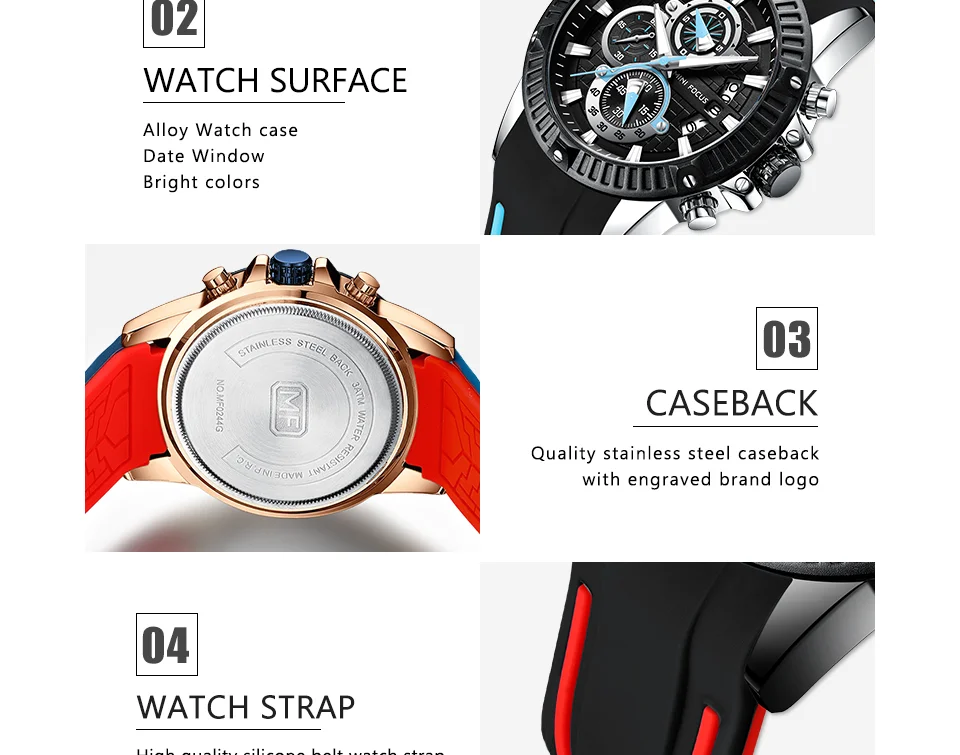 Mini Focus MF0244G Men’s Fashion Sports Watch | Waterproof Quartz Rubber Strap Timepiece