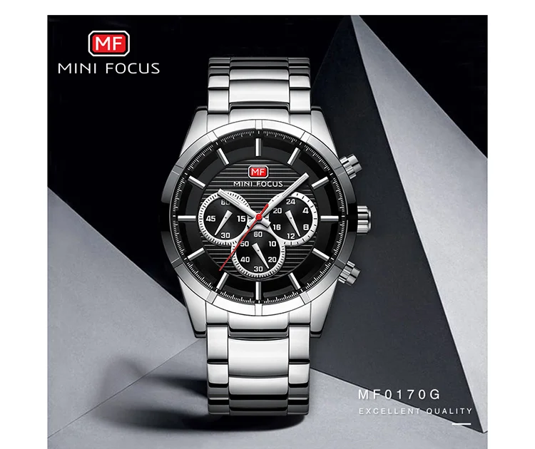 MINI FOCUS MF0170G Heavy-Duty Chronograph Quartz Watch for Men | Steel Strap OEM Supplier
