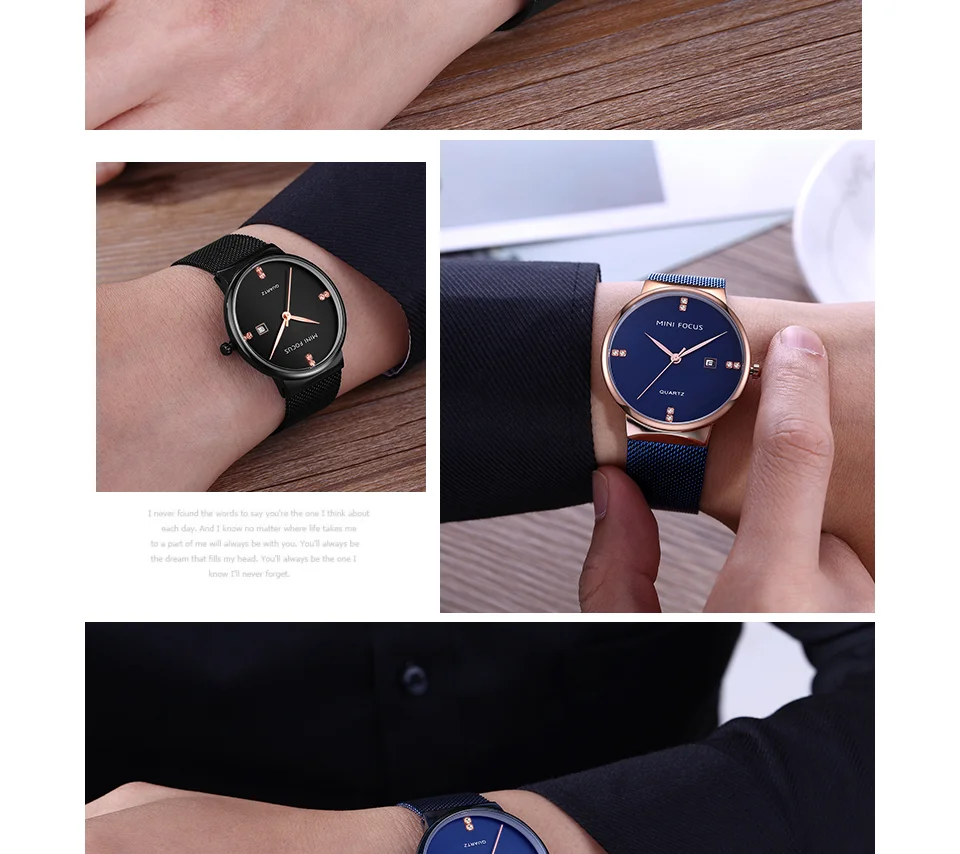 MINI FOCUS MF0181G Men's Ultra-Thin Diamond Quartz Watch | OEM Factory Direct Mesh Strap Business Timepiece