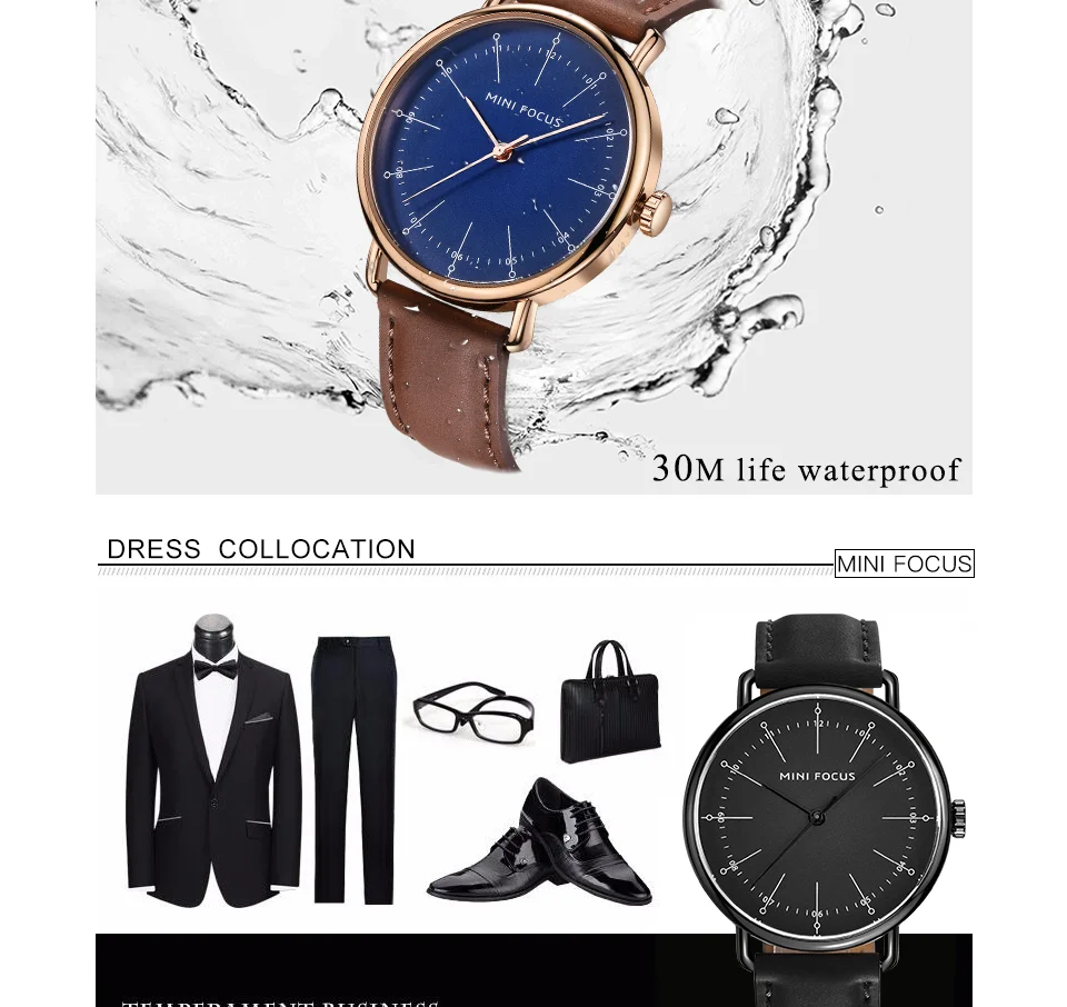 Mini Focus MF0056G Vintage Quartz Men’s Watch | Marine Dial & Brown Leather Strap | Factory Wholesale