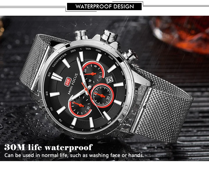 Mini Focus MF0142G Men’s Sport Chronograph Watch | Racing Style, Luminous Dial, Milanese Strap