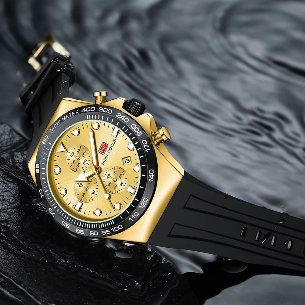 MINI FOCUS Dial Date Men’s Chronograph Sports Quartz Watch with Silicone Strap for Wholesale