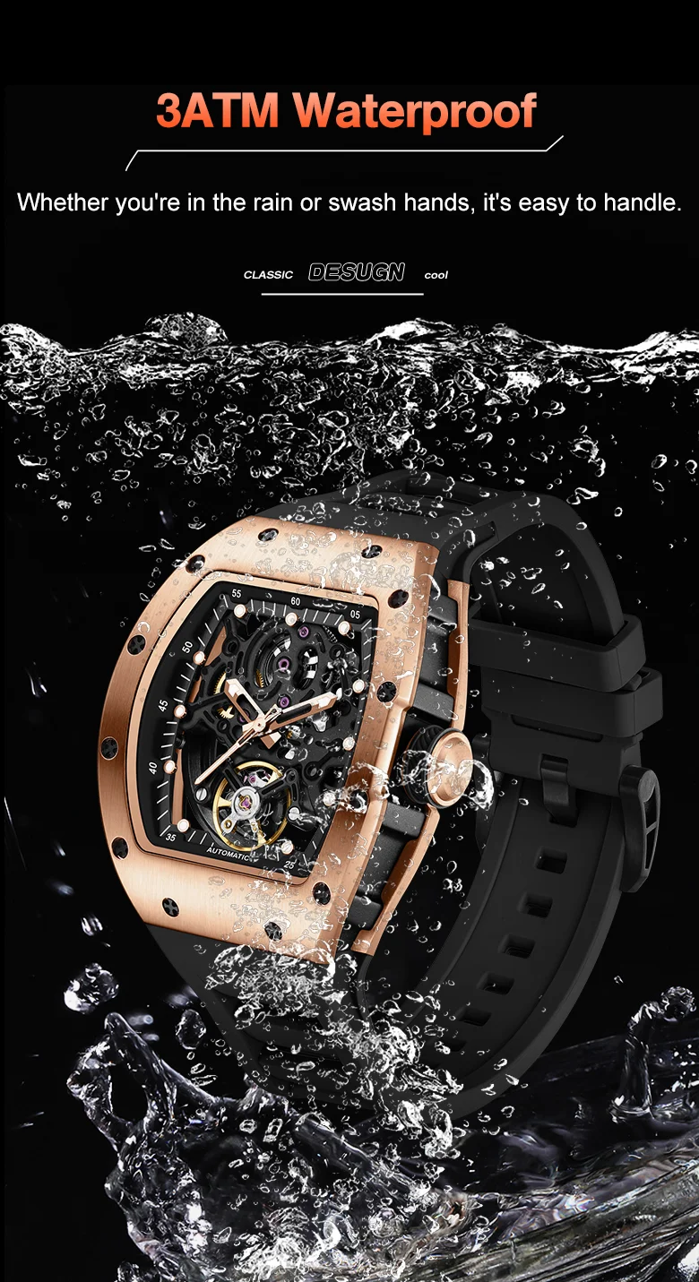 CHANCE 919012 Men’s Luxury Mechanical Watch – Carbon Fiber Case, Skeleton Dial, Waterproof Design