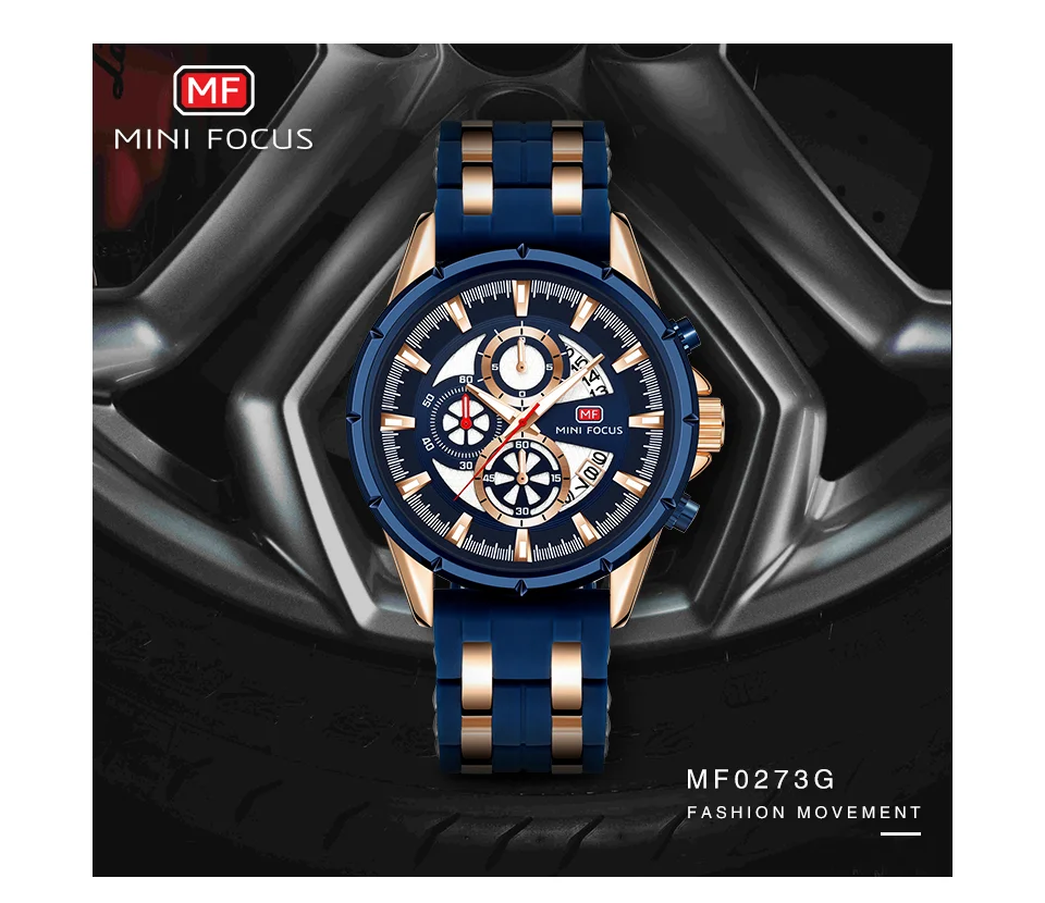 Mini Focus Men Sports Quartz Watches Luminous Hands Waterproof Chronograph Calendar Silicone Strap Fashion Watch