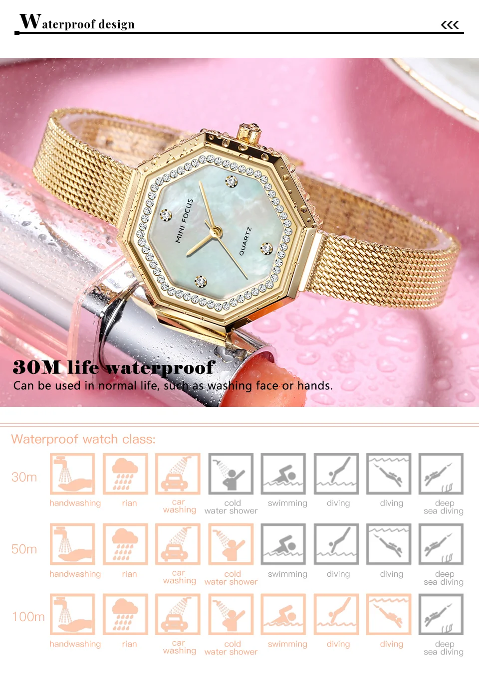 MINI FOCUS Diamond Brand Luxury Fashion Women Quartz Watch – Blue Lady Watch Waterproof Girl Clock