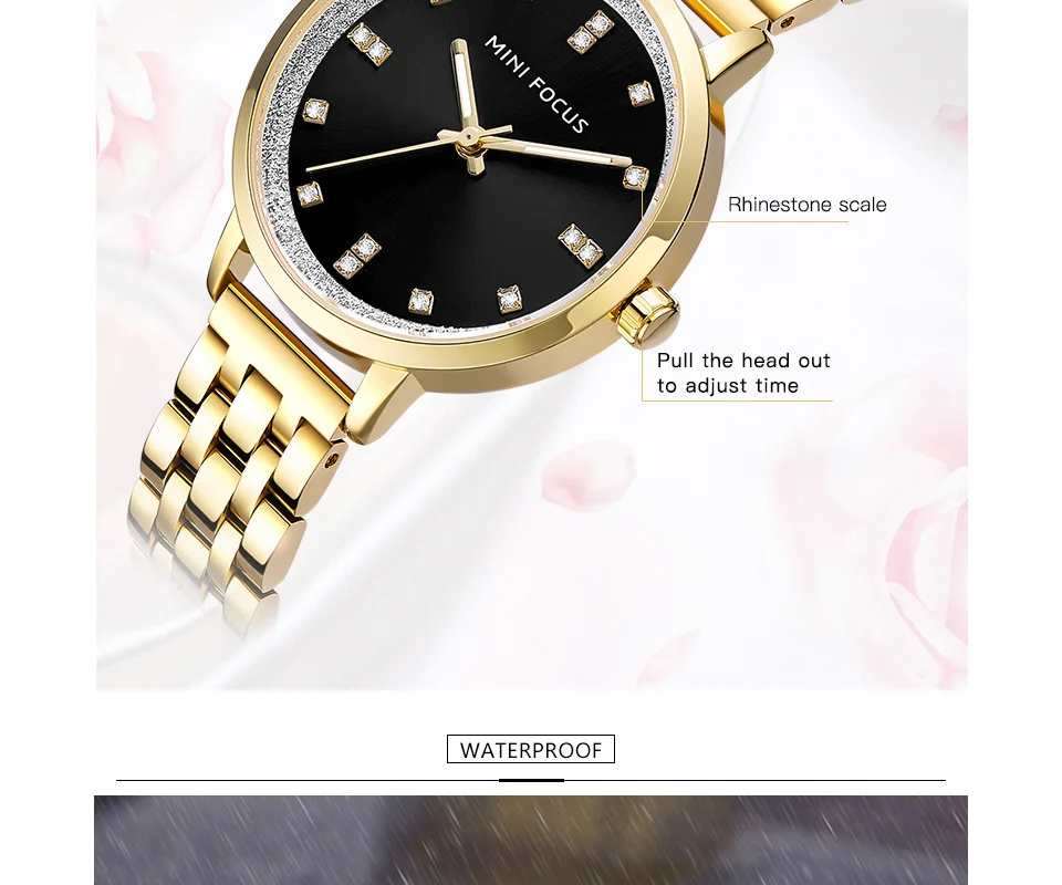 Mini Focus MF0047L Women's Quartz Watch | Golden Stainless Steel Strap | Elegant Ladies Factory Direct Watches