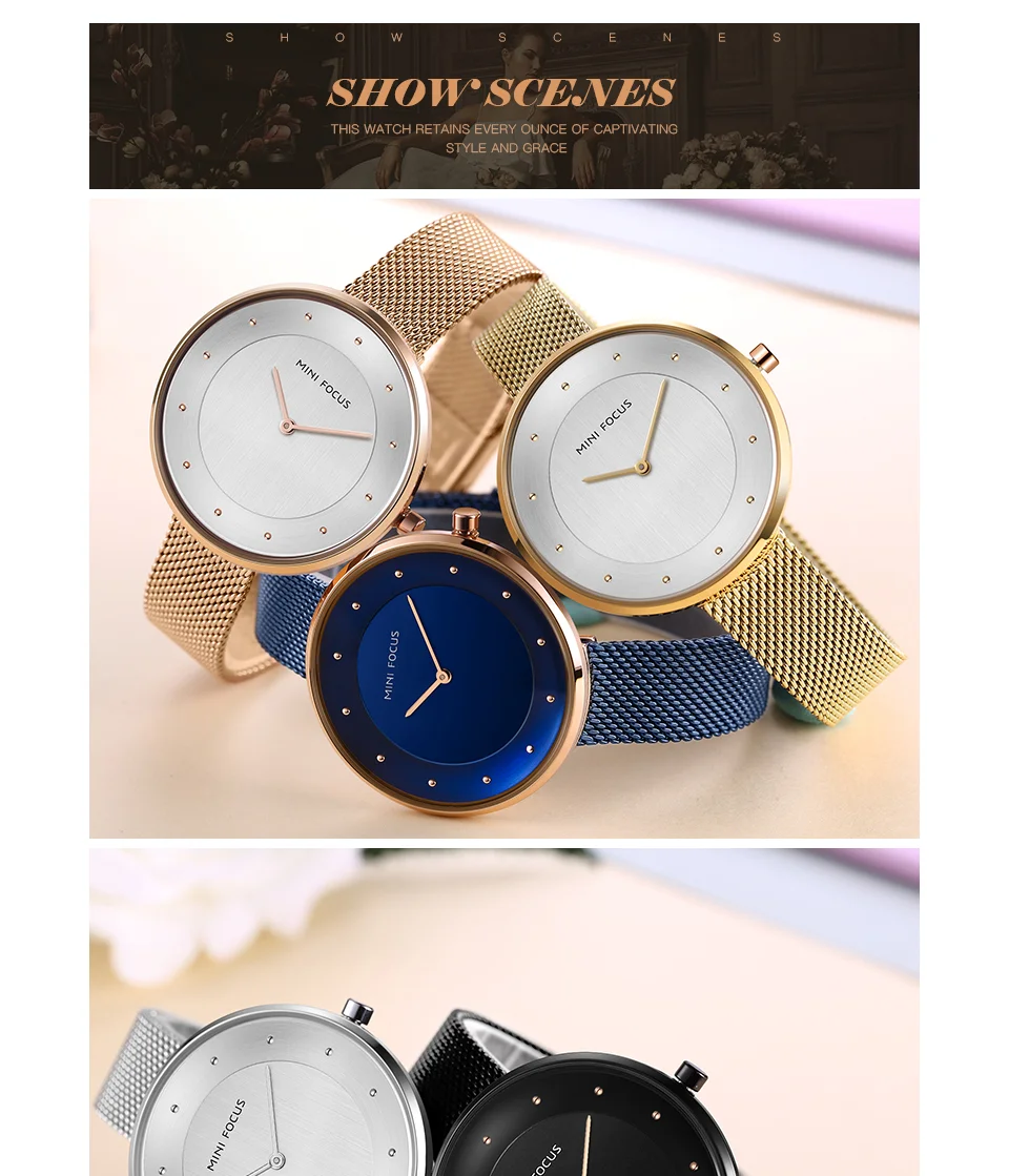 MINI FOCUS MF0179L Rose Gold Women’s Quartz Watch | Ultra Thin Mesh Strap Fashion Watch Factory OEM