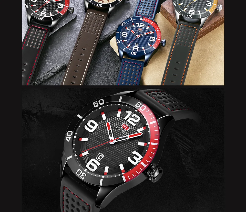 MINI FOCUS MF0155G Men’s Sport Quartz Watch | Waterproof Calendar Watch with Leather Strap – OEM Factory Supply