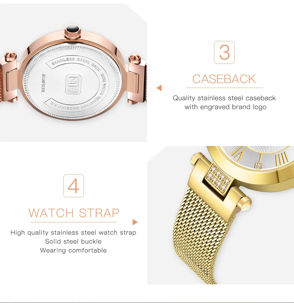 Mini Focus MF0215L Ladies Luxury Diamond Quartz Watch | Golden Mesh Strap | Waterproof Factory Wholesale