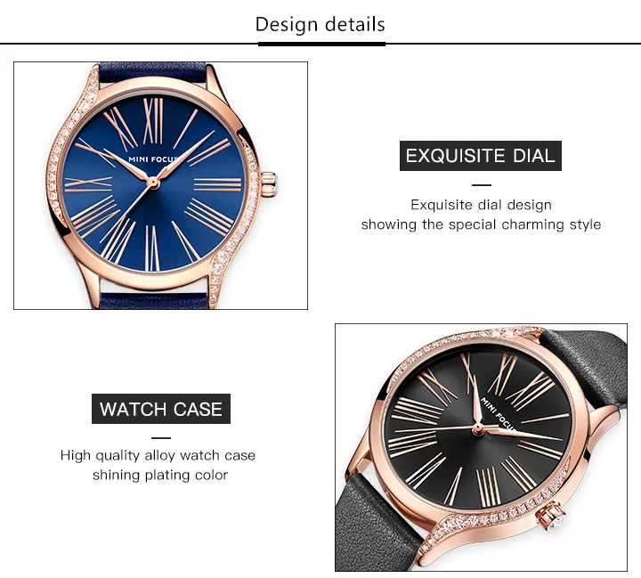 Mini Focus Women’s Quartz Watch | Elegant Blue Dial Ultra-Thin Waterproof Leather Strap Factory Wholesale