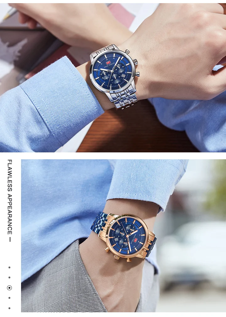 Stylish Men's Chronograph Quartz Watch with Luminous Hands | Waterproof Stainless Steel Dress Watch by Mini Focus