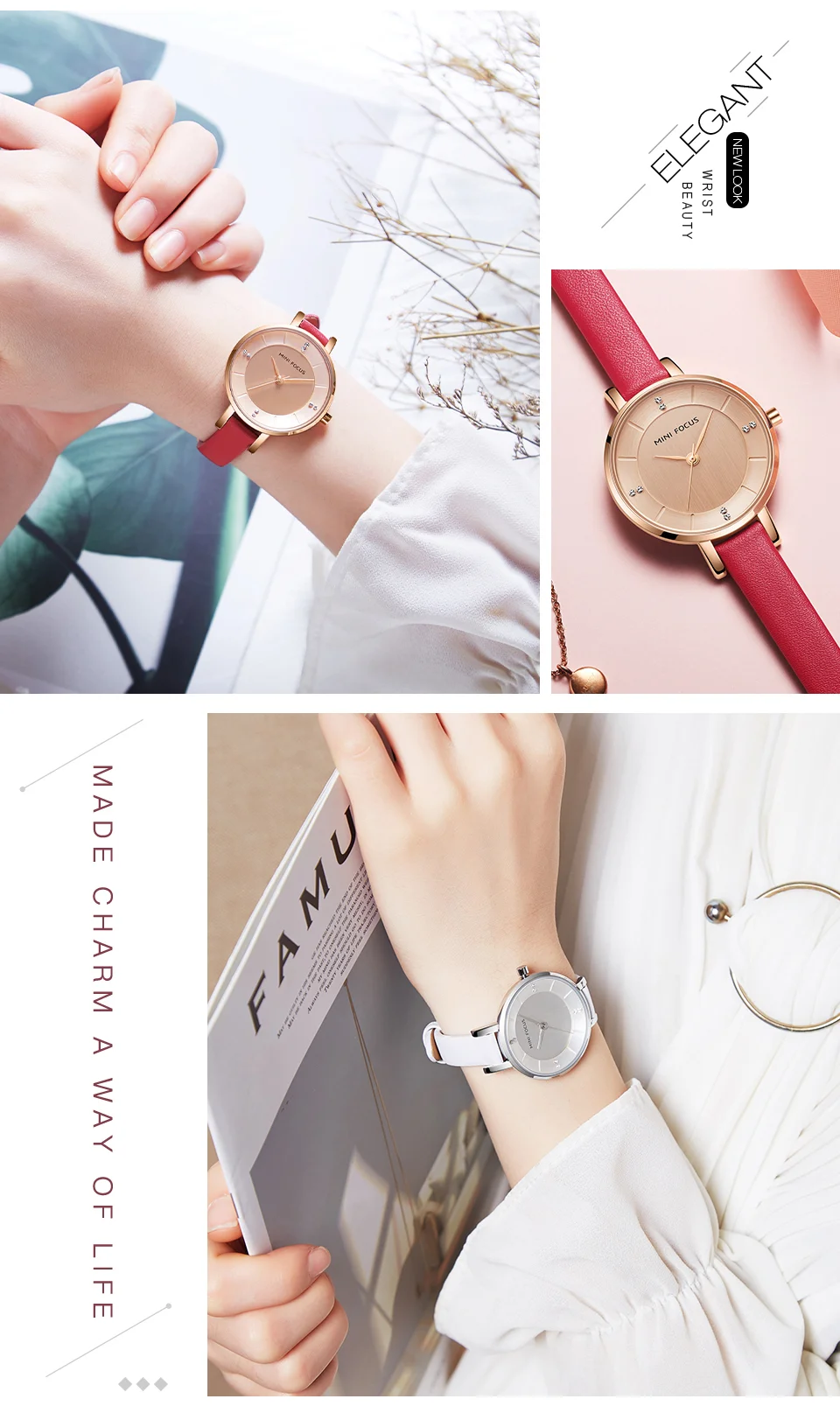 Mini Focus MF0255L Luxury Leather Straps Women’s Watch | Big Face Design Luxury Ladies Dress Wristwatch