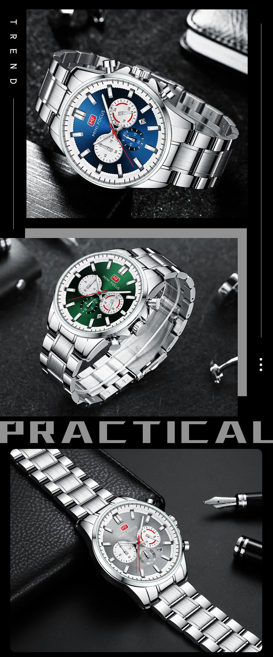 Hot Sale Men’s Fashion Chronograph Quartz Watch with Stainless Steel Band
