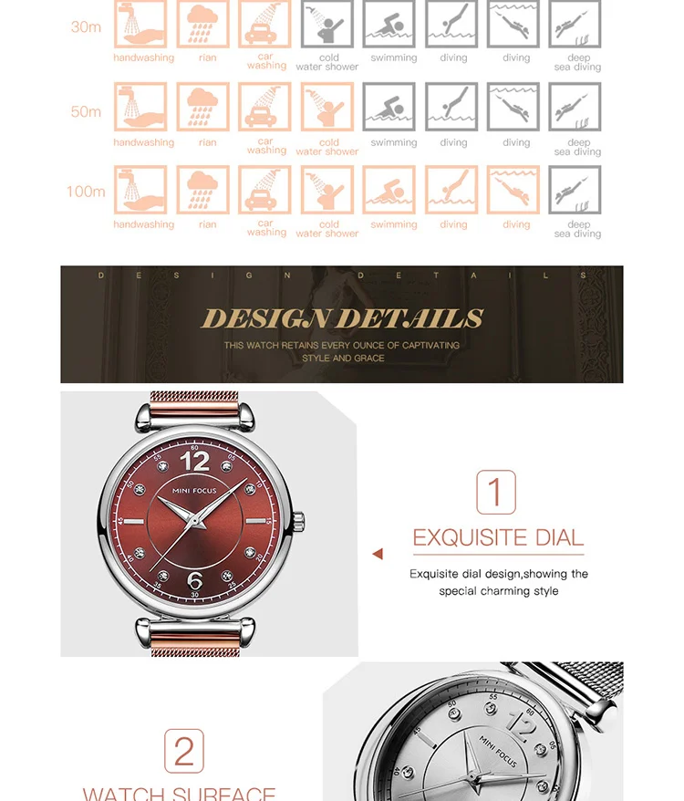 Mini Focus MF0177L Wholesale Luxury Women Watch | Royal Golden Mesh Strap OEM Factory