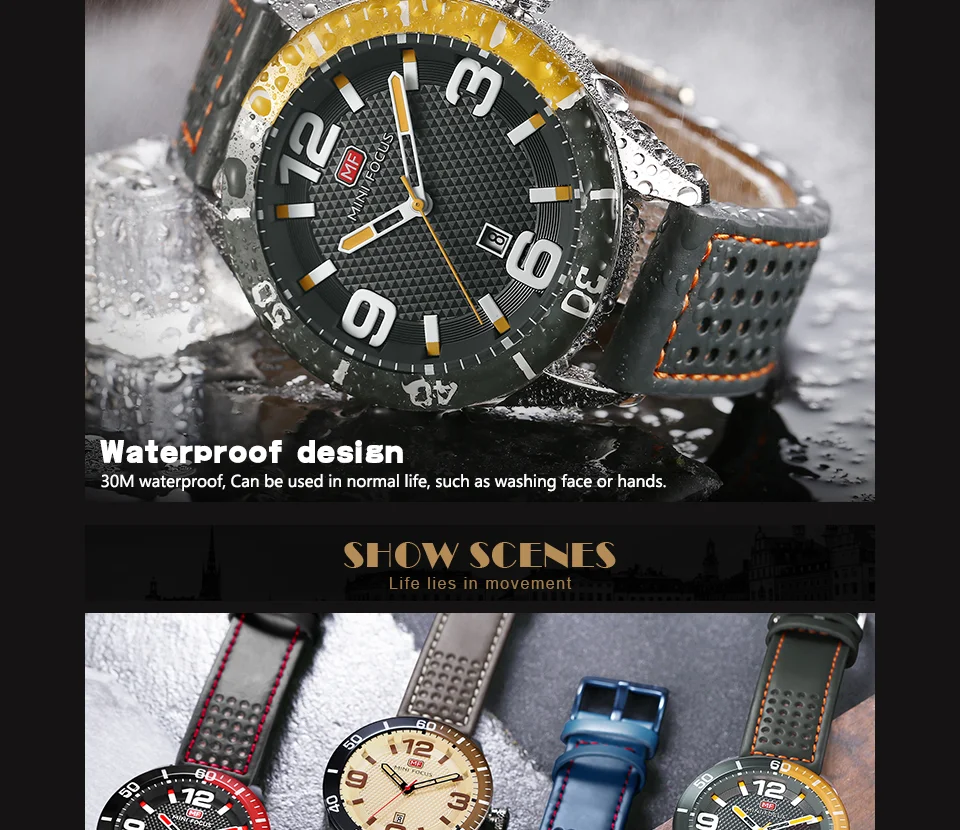 MINI FOCUS MF0155G Men’s Sport Quartz Watch | Waterproof Calendar Watch with Leather Strap – OEM Factory Supply