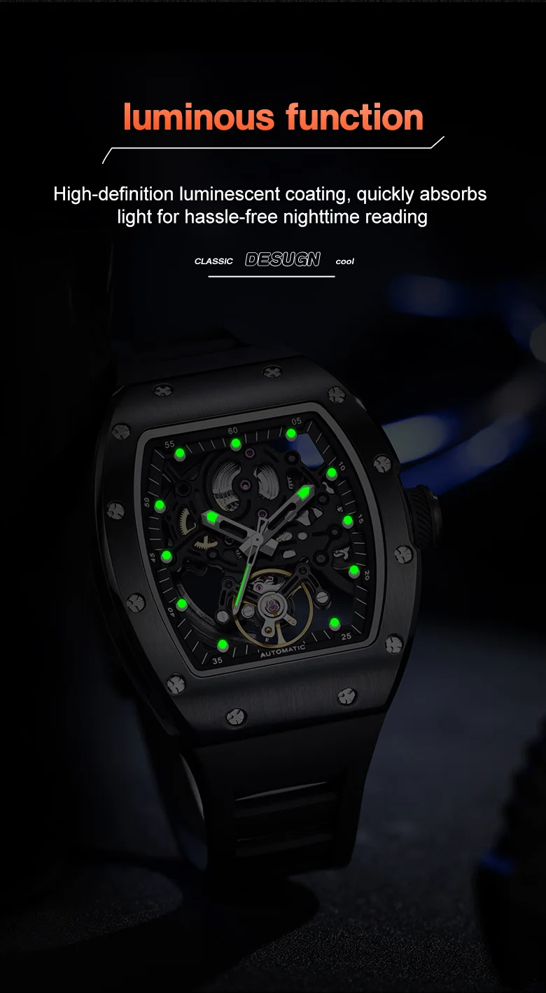 CHANCE 919012 Men’s Luxury Mechanical Watch – Carbon Fiber Case, Skeleton Dial, Waterproof Design