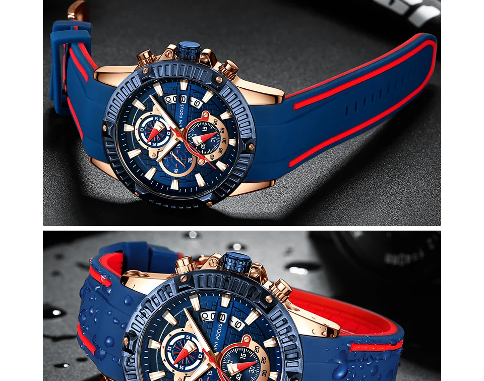 Mini Focus MF0244G Men’s Fashion Sports Watch | Waterproof Quartz Rubber Strap Timepiece