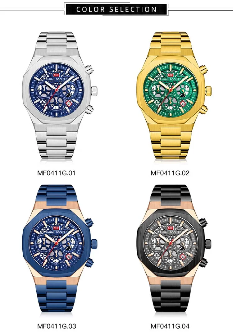 New Arrival Men's Quartz Watch Chronograph, Stainless Steel Band MINI FOCUS Wholesale Supplier