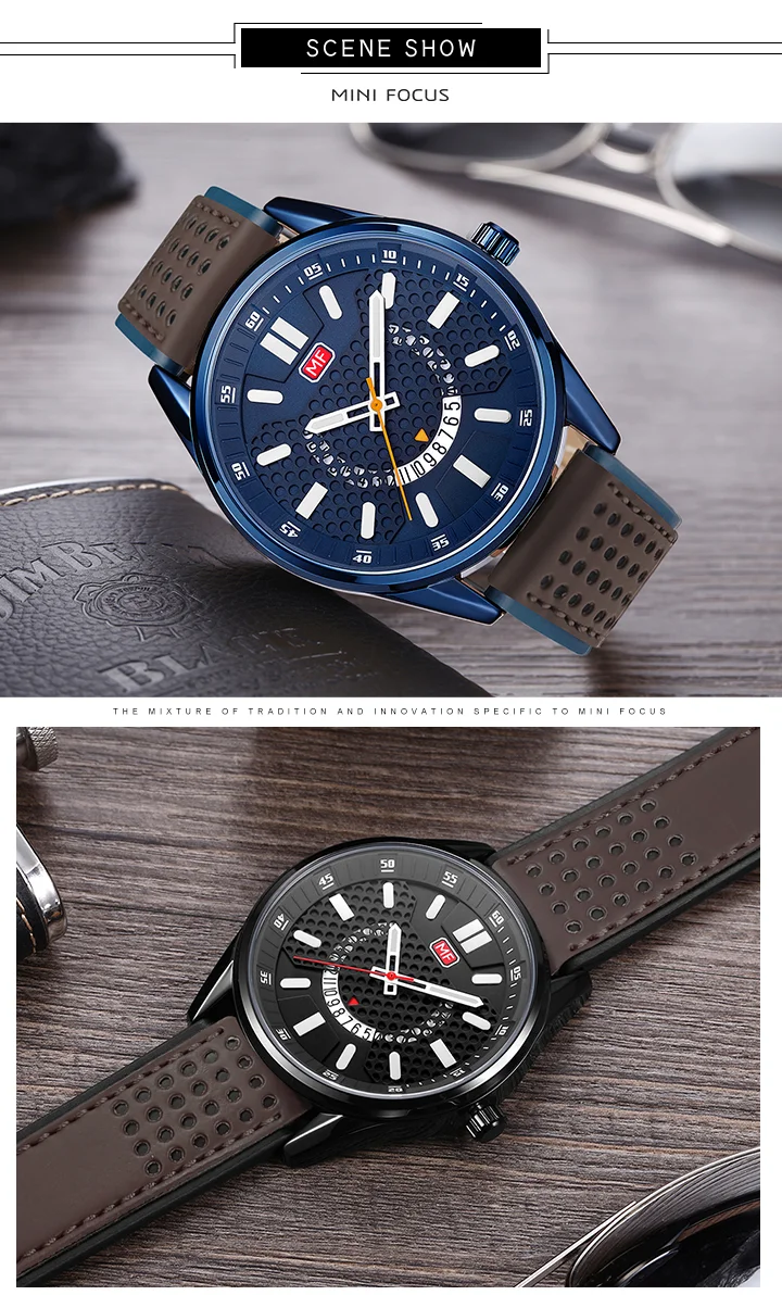 Mini Focus MF0152G Men’s Sport Quartz Watch | Waterproof Calendar Leather Strap Luminous Hands