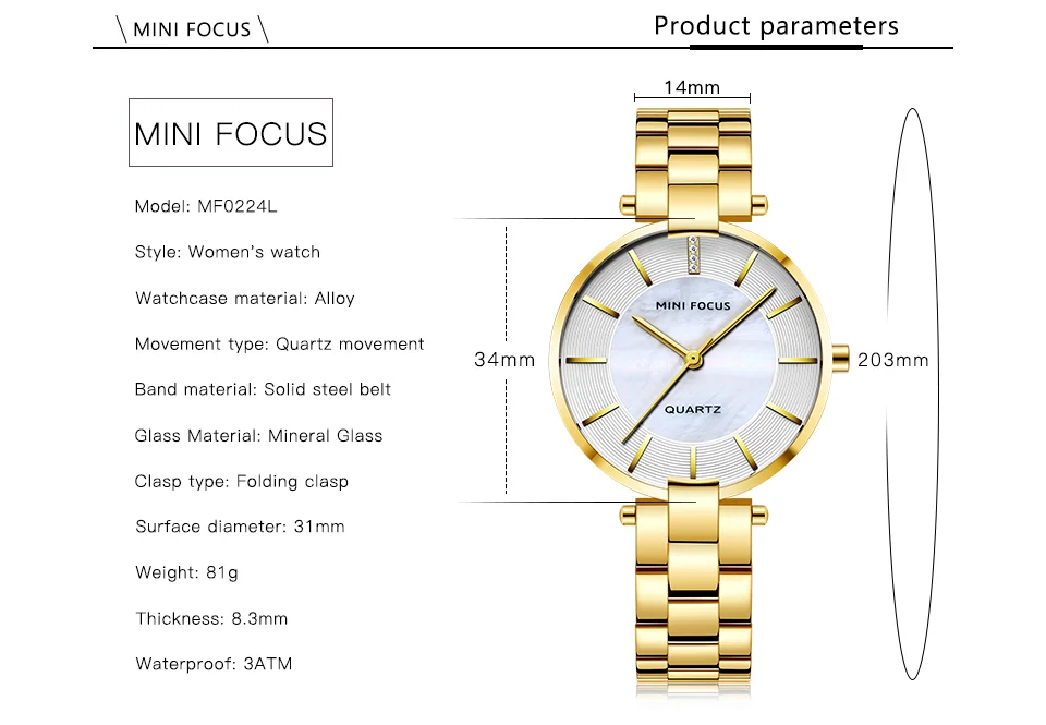 MINI FOCUS MF0224L Stylish Women’s Quartz Watch | Luxury Stainless Steel Band Cute Design Factory Wholesale
