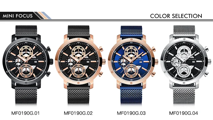 Mini Focus MF0190G Chronograph Men’s Quartz Watch | Sports Waterproof Mesh Strap Factory Wholesale
