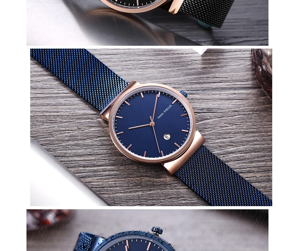 Mini Focus MF0184G Men's Business Quartz Watch | Stainless Steel Mesh Band | Waterproof Calendar OEM Supplier