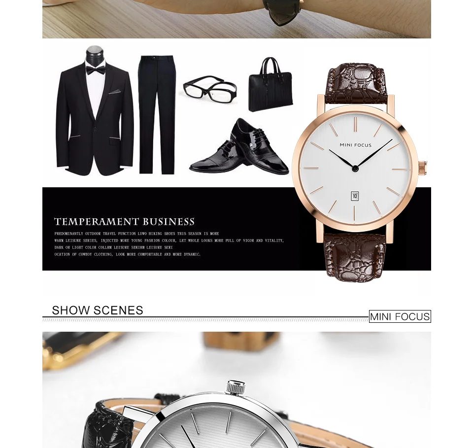 Mini Focus MF0108G Men's Business Quartz Watch | Black Leather | Factory Direct