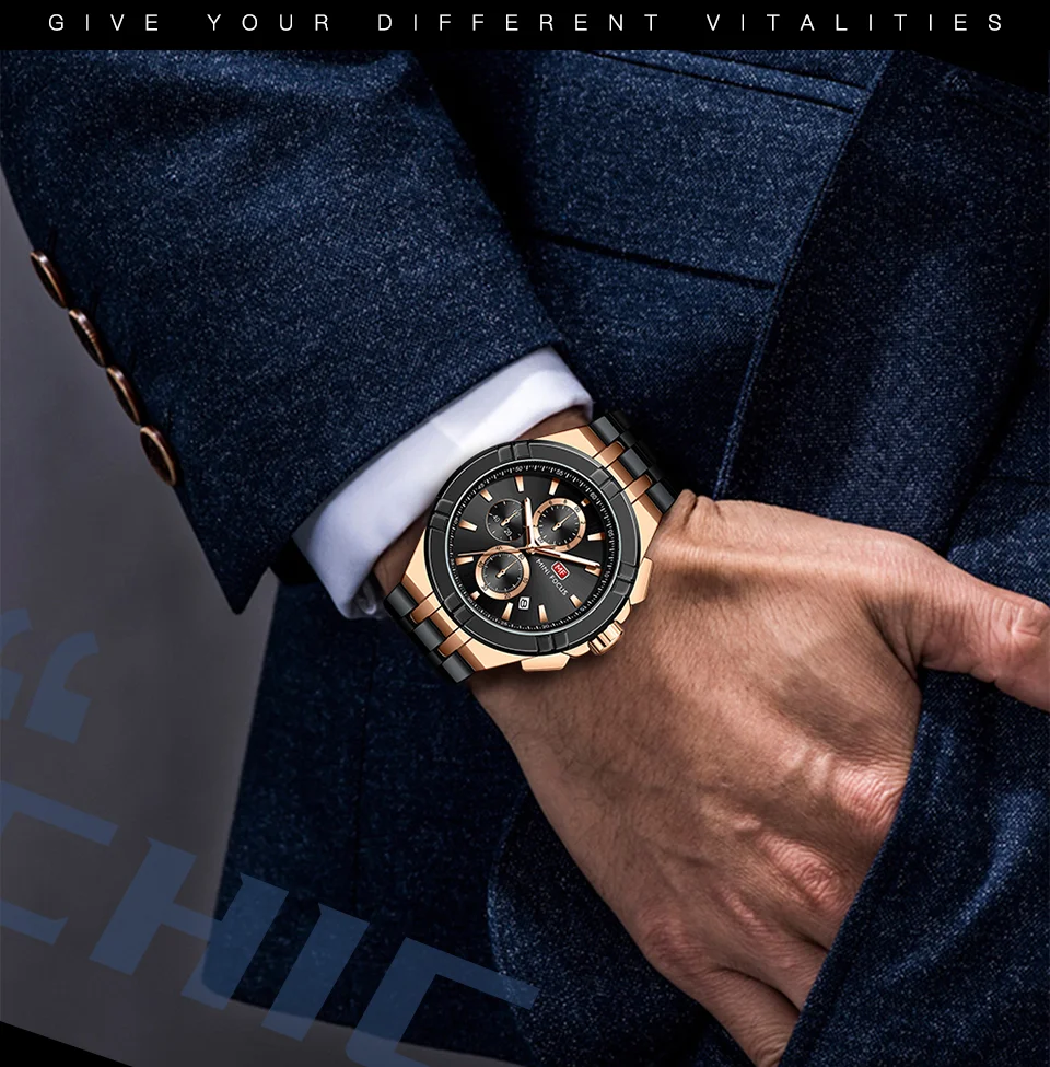 Mini Focus Top Sale Men’s Sports Chronometer Quartz Watch with Stainless Steel Band for Wholesale