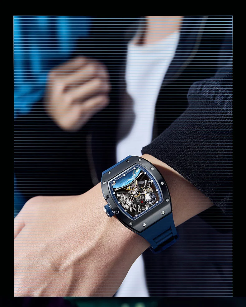 CHANCE 919014 Tourbillon Watch &ndash; Carbon Fiber Case, Skeleton Dial, Luxury Mechanical Men&rsquo;s Watch