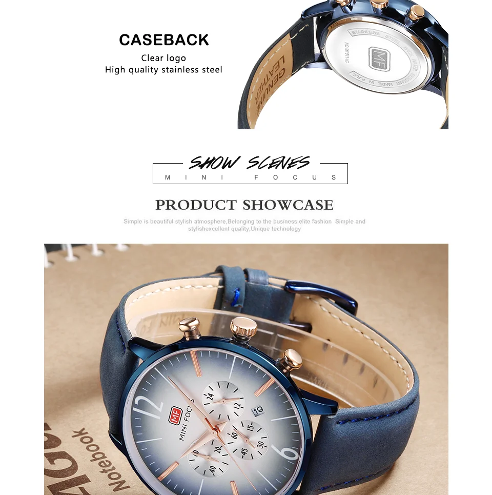 Mini Focus MF0114G Men’s Business Fashion Quartz Watch | Chronograph | Leather Strap | Factory Wholesale