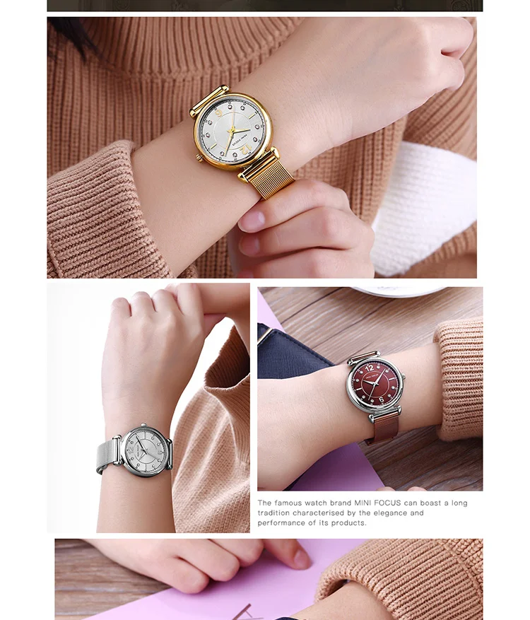 Mini Focus MF0177L Wholesale Luxury Women Watch | Royal Golden Mesh Strap OEM Factory