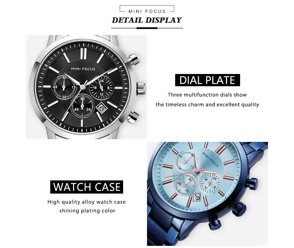 Mini Focus MF0188G Men’s Business Quartz Watch | Waterproof Steel Band Luxury Designer Timepiece