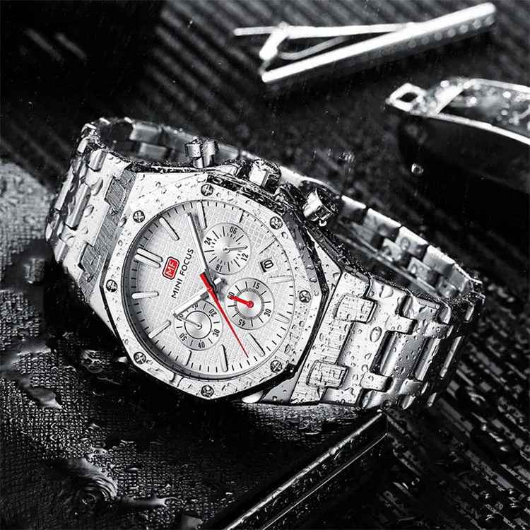 MINI FOCUS 0609 Elegance Men's Quartz Watch Stainless Steel, Luminous Chronometer for Business