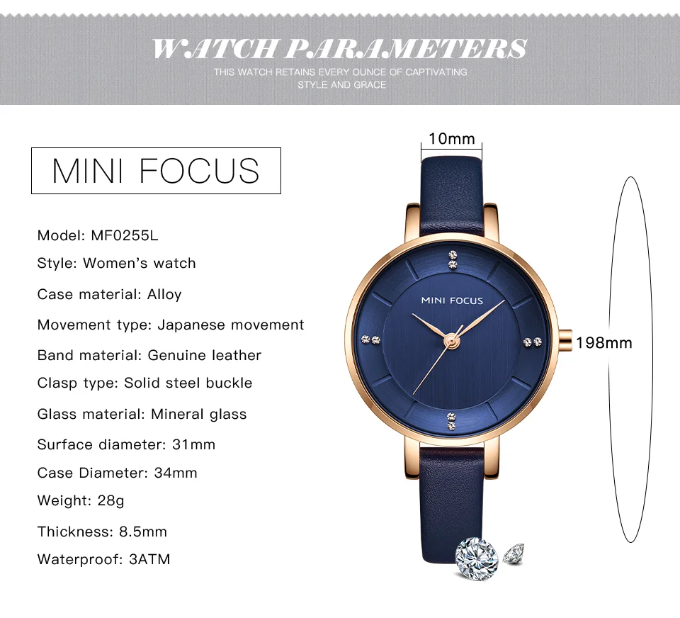 Mini Focus MF0255L Luxury Leather Straps Women’s Watch | Big Face Design Luxury Ladies Dress Wristwatch