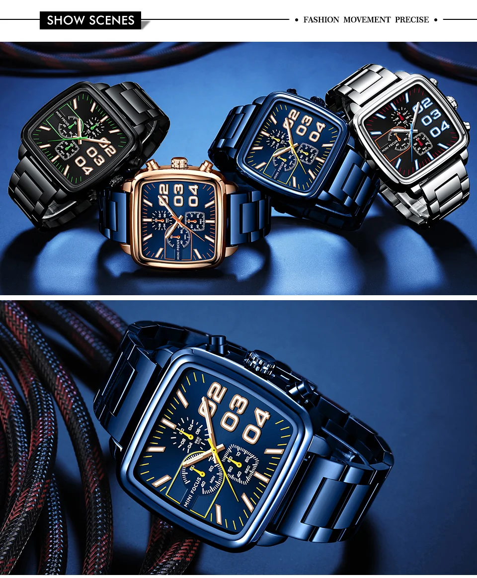 MINI FOCUS Quartz Waterproof Luminous Brand Men's Watches Stainless Steel Chronograph Multi-functional Wristwatches