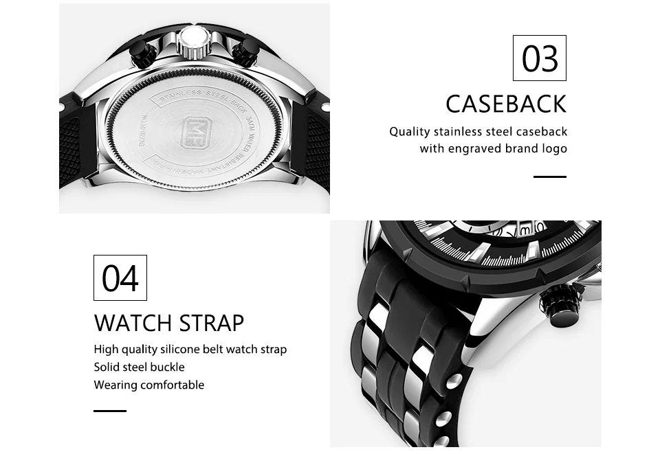 Mini Focus Men Sports Quartz Watches Luminous Hands Waterproof Chronograph Calendar Silicone Strap Fashion Watch