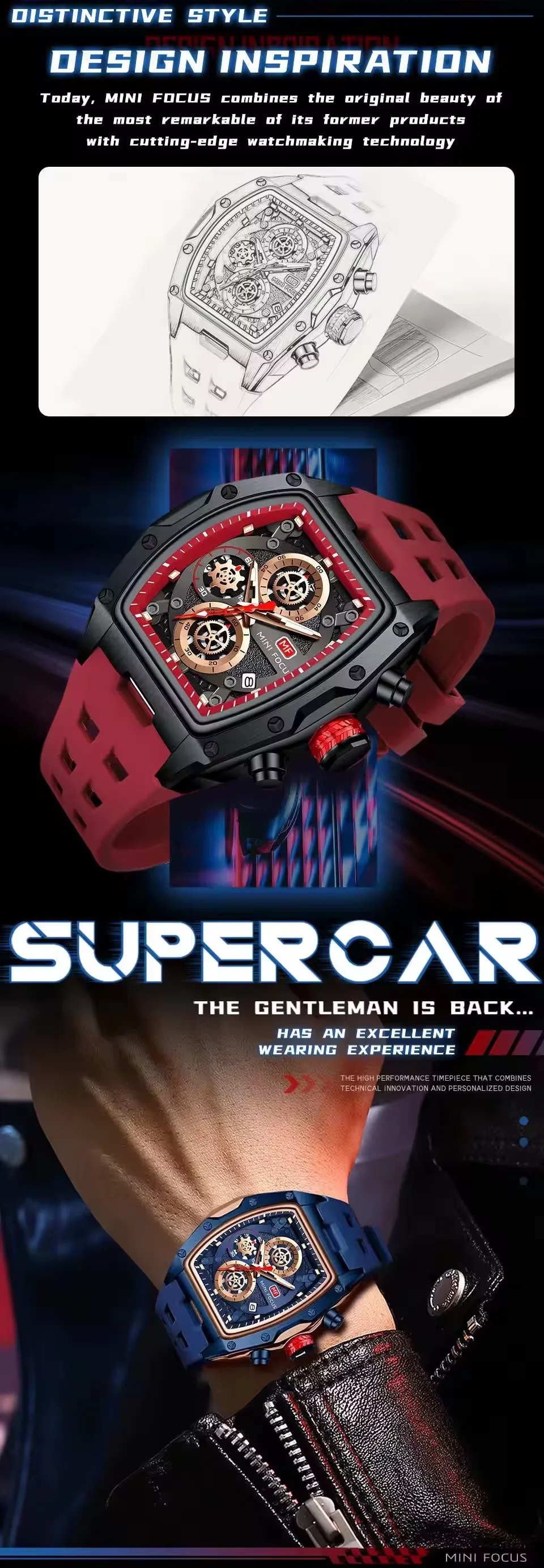 Mini Focus Top Sale Men&rsquo;s Gradient Hollow Calendar Quartz Watch with Waterproof Night Light for Wholesale